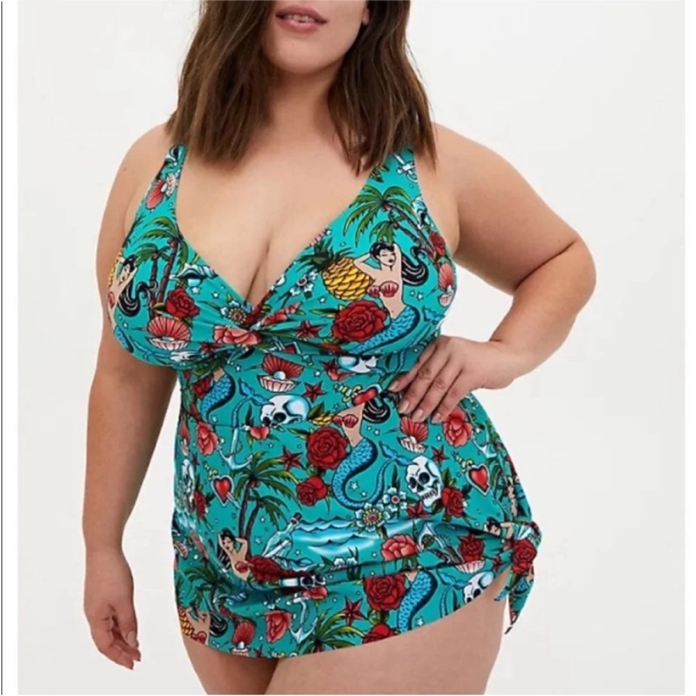 Torrid aqua mermaid tattoo print asymmetrical swimsuit